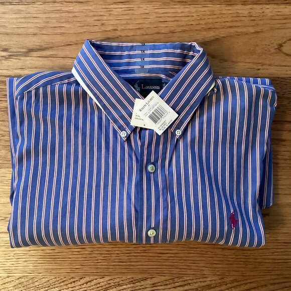 NWT VTG Y2K Polo Ralph Lauren Custom Fit Button Down Shirt Chambray Pinstripe XL - Picture 2 of 4